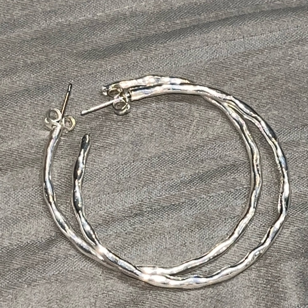 Sterling Silver925 Hoop earrings hammered design BEAUTIFUL SHINE simply gorgeous